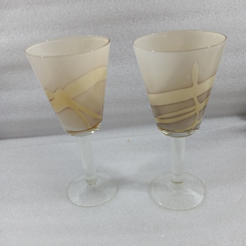 Vintage Modern Mid Century Cased Wine Glasses Hand Blown Glass Set Of 2